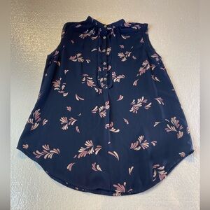 Ann Taylor Factory Navy Blue Patterned Blouse